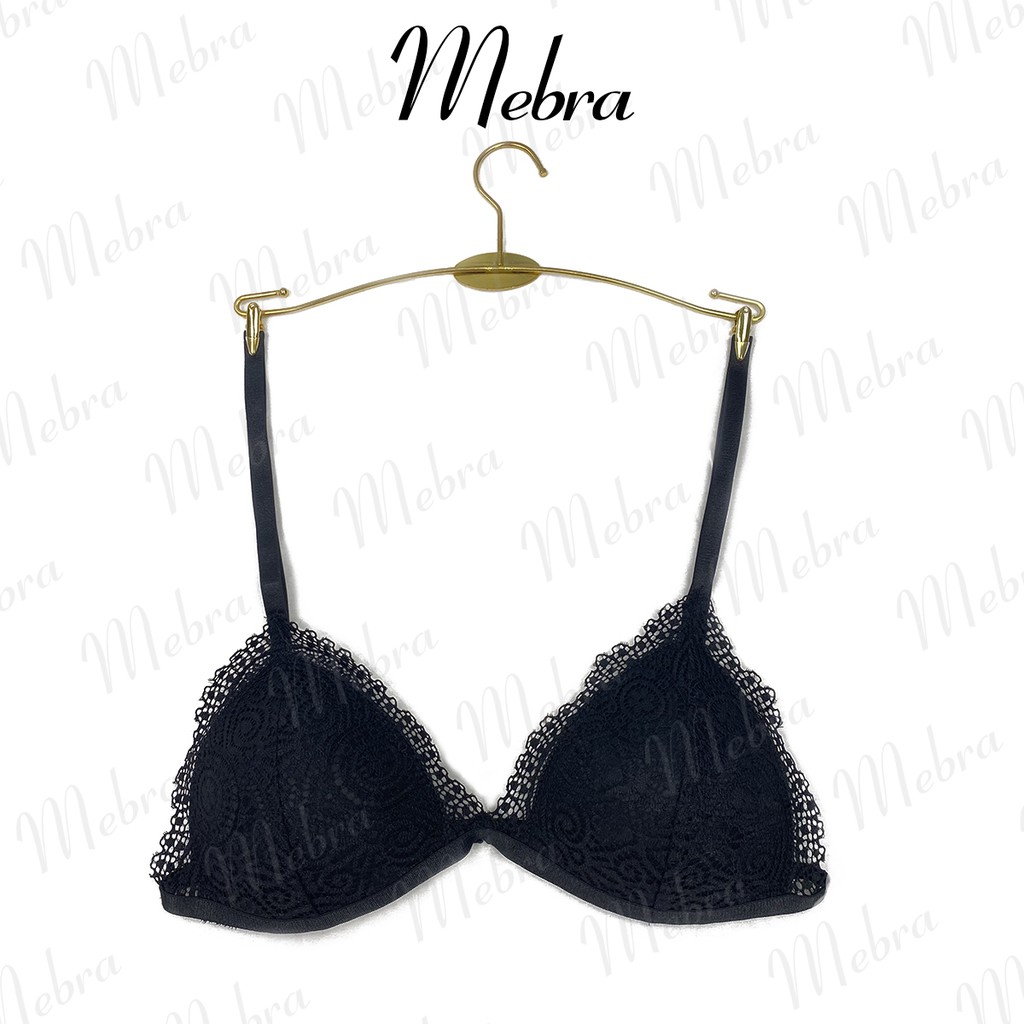 Áo lót nữ bralette không gọng mút mỏng ren hoa màu đen thiết kế sexy gợi cảm thương hiệu Mebra A013