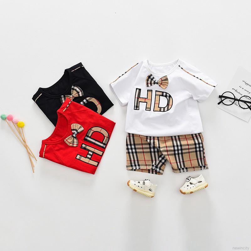 Set Áo Thun Tay Ngắn &amp; Quần Short Caro Cho Bé