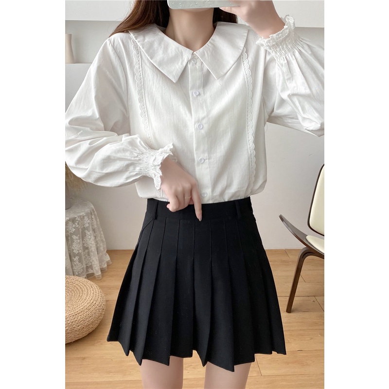 Áo Sơ Mi Trắng Tay Dài Cổ Búp Bê Thời Trang Mùa Xuân Cho Nữ