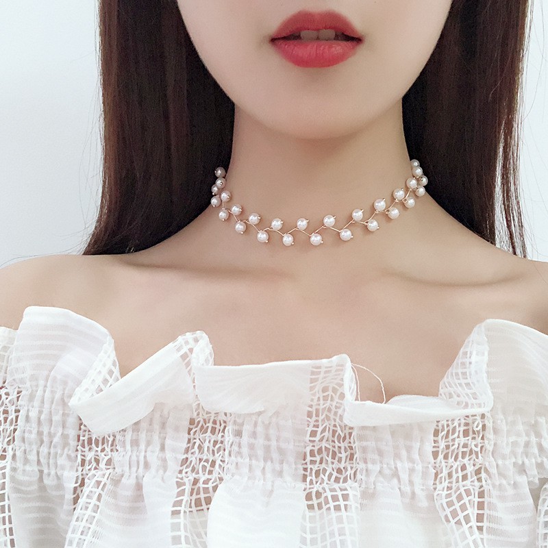 vòng cổ choker ngọc trai nhân tạo