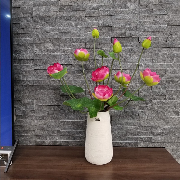 Hoa Giả- Cành Hoa Sen Lụa Cao Cấp 3 Bông 1 Nụ Kèm Lá 90cm Trang Trí Decor Siêu Xinh