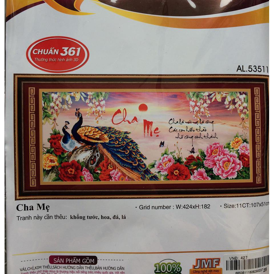 Tranh thêu chữ thập thư pháp Cha Mẹ AL53511-107x51cm