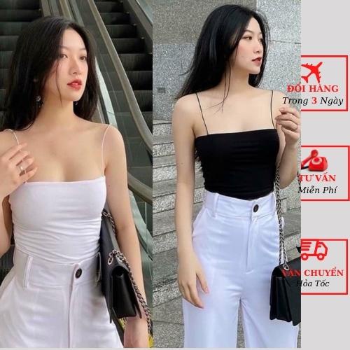 Áo 2 dây bún nữ croptop đen trắng lót trong ôm body ulzzang Hàn Quốc