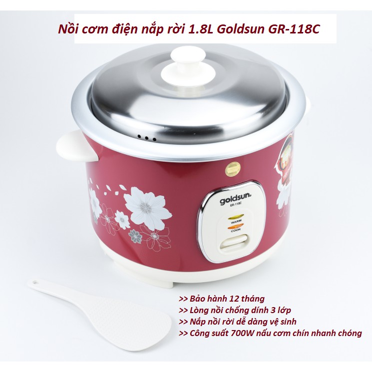 Nồi cơm điện nắp rời 1L8 Goldsun GR-118C