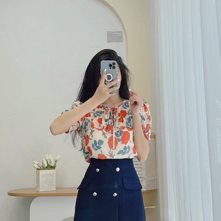 Áo tơ chạy viền bèo cổ buộc nơ MINZ