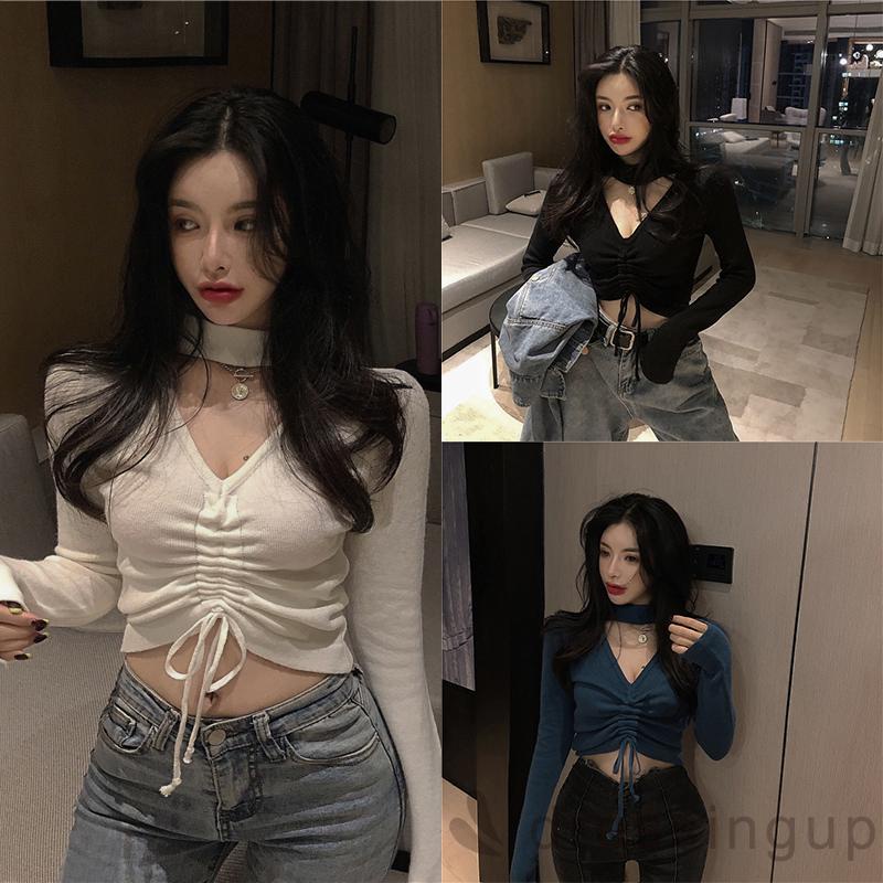 Áo Thun Nữ Tay Dài Cổ Tròn Màu Sắc Đơn Giản