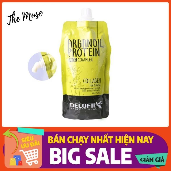 DELOFIL- DẦU HẤP Ủ TÓC PHỤC HỒI DƯỠNG ẨM COLLAGEN DELOFIL ARGANOIL PROTEIN SIÊU MƯỢT 500ML(TÚI) | BigBuy360 - bigbuy360.vn