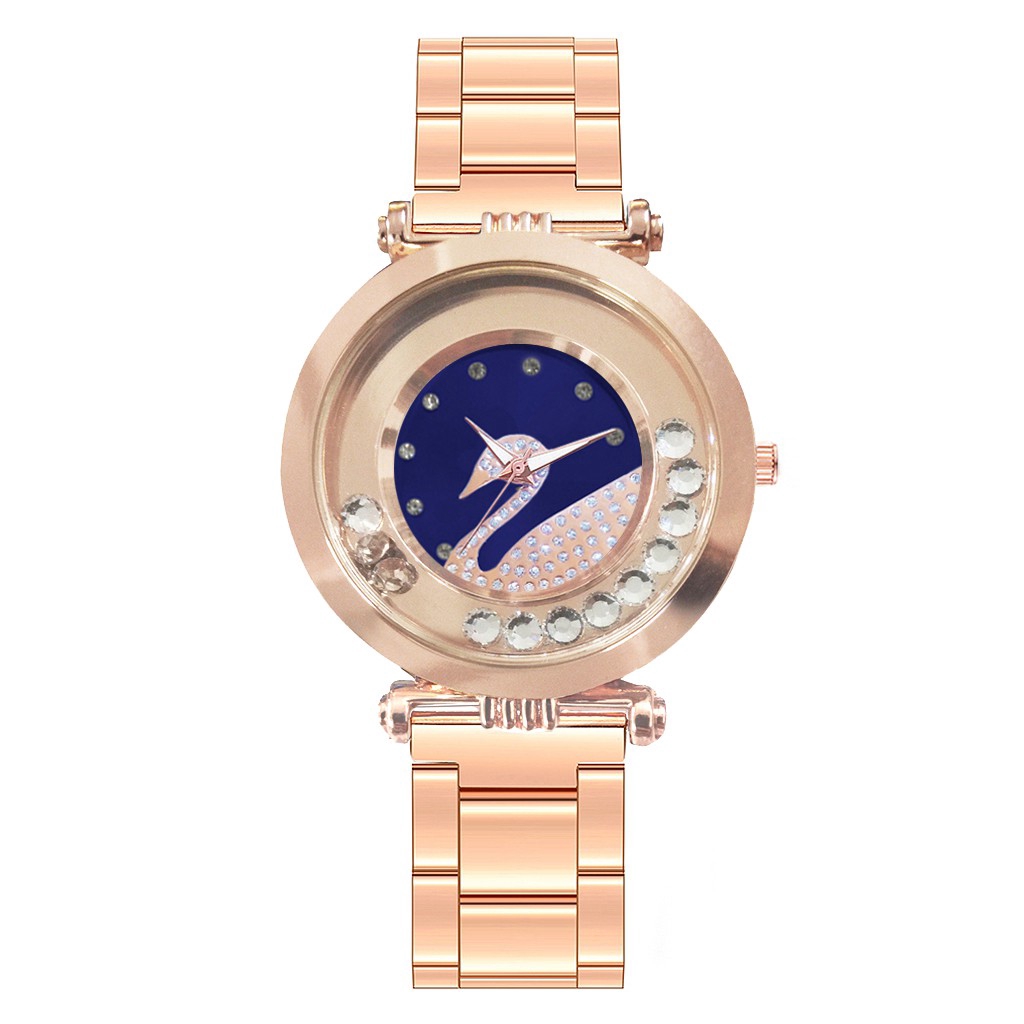 Đồng hồ quartz nữ đính đá phối dây thép không gỉ sang trọng thanh lịch