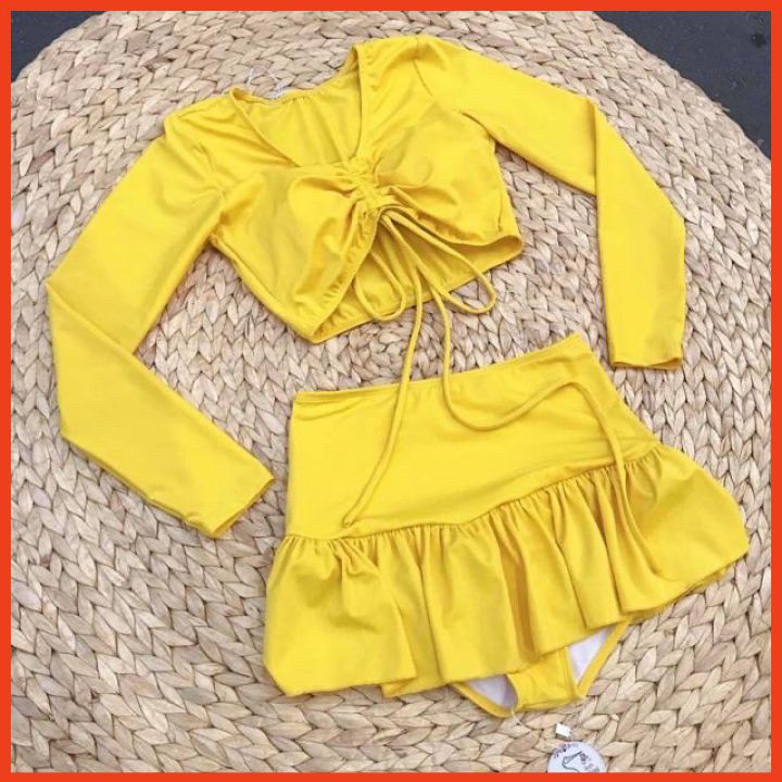 Bikini 2 Mảnh Dài Tay Váy Xòe Áo Tắm Rút Dây Thời Trang Siêu Xinh SV2M0RD