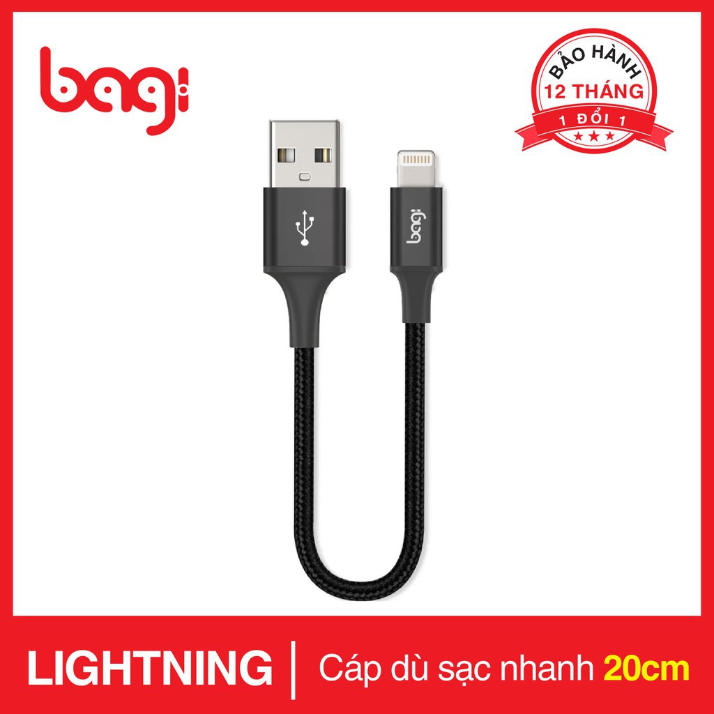 [BAGI] CÁP DÙ SẠC NHANH LIGHTNING BAGI DÀI 20CM IS20 CHO IPHONE, PIN DỰ PHÒNG