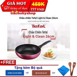 Chảo chiên Tefal Light & Clean 26cm - Hàng chính hãng - Tặng kèm Bộ vá gỗ xà cừ và Khăn lau đa năng