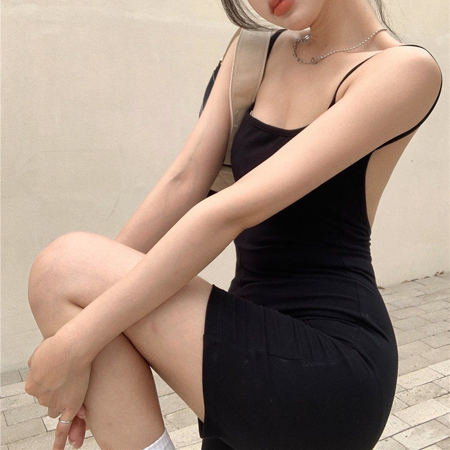 Bộ Áo Liền Quần Màu Đen Không Tay 2022 Thời Trang Mùa Hè Quyến Rũ Cho Nữ