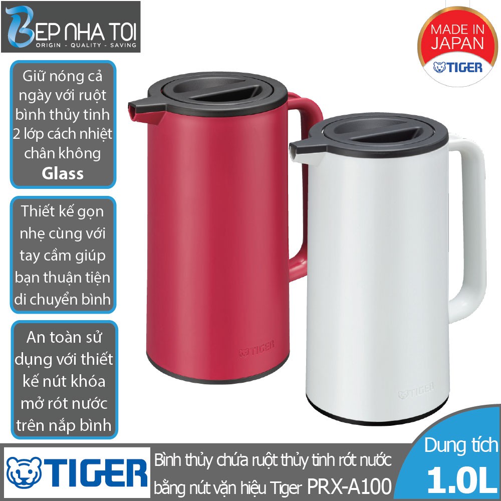 Bình thủy chứa ruột thủy tinh Tiger PRX-A100 (1.0L) - Xuất xứ Nhật Bản - Hàng chính hãng