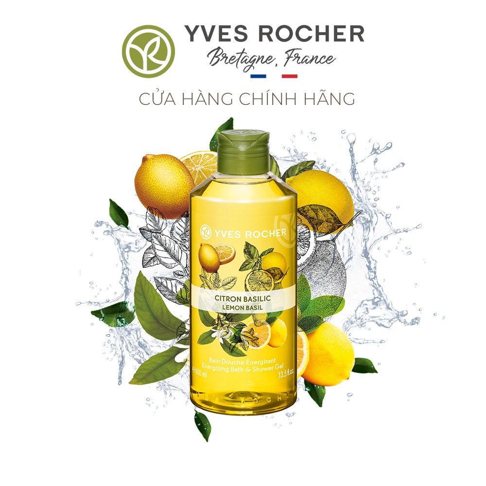 (Date: 04.2022) Gel Tắm Yves Rocher Lemon Basil Energizing Bath And Shower Gel 400ml