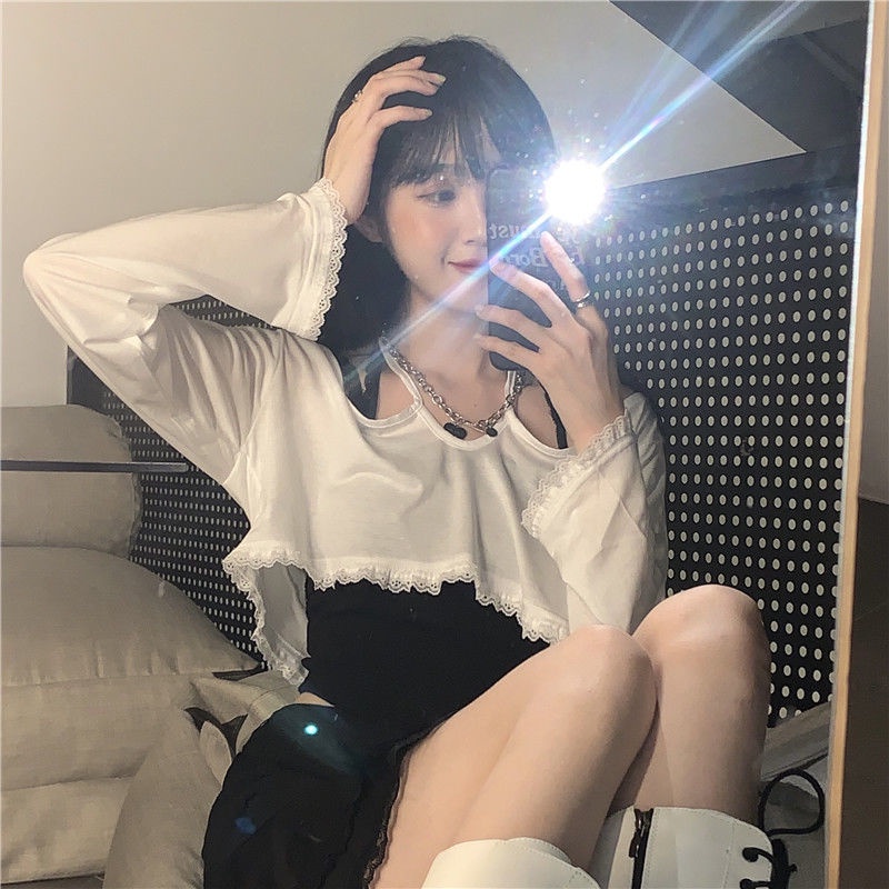 Set đồ COZOK gồm áo dây và áo khoác cardigan phối chân váy nhiều lớp thời trang cho nữ