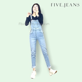 Quần Yếm Overall Jeans nữ cao cấp màu xanh nhạt thời trang thương hiệu Five Jeans