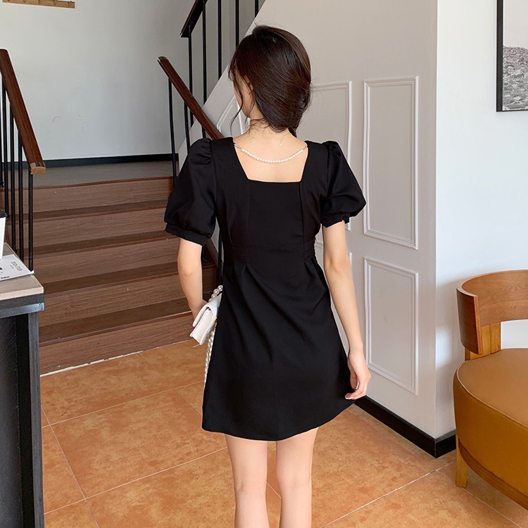 Đầm chiffon ZHELIHANGFEI ngắn tay màu trơn thiết kế không đồng đều xinh xắn thời trang