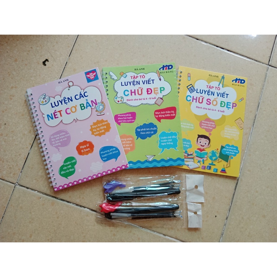 Combo 3 Tập viết kèm bút tự bay màu cho bé luyện dễ dàng