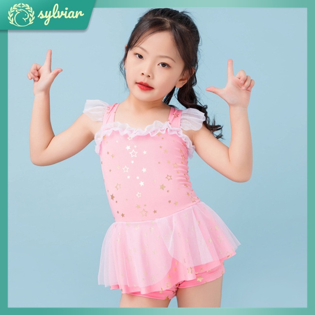 Bộ Đồ Bơi Một Mảnh In Họa Tiết Ngôi Sao Phối Ren Chống Nắng Cho Bé Gái 2-5 Tuổi