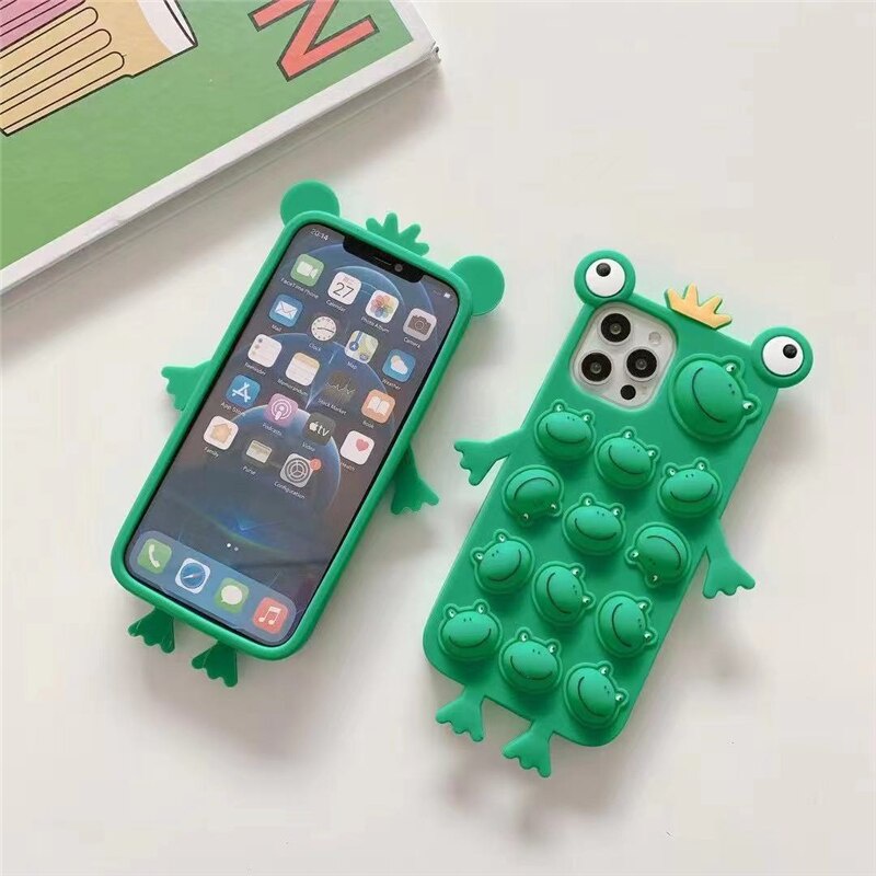 Ốp điện thoại silicon hình chú ếch 3D dễ thương thích hợp cho iPhone 12 11 Pro Max X Xs Xr Se 7 8 Plus