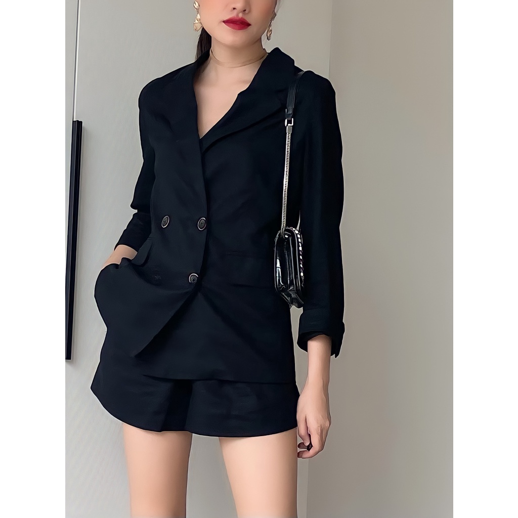 [Mã BMBAU50 giảm 50K đơn 150K] Set vest linen Joven đen/ da