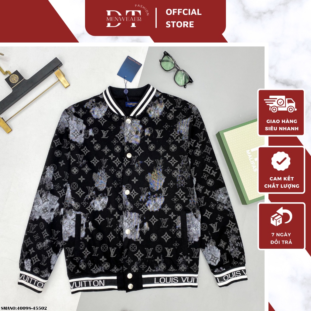 Áo Khoác Bomber Nam Lv Họa Tiết In Nổi Cực Chất - Áo Khoác Bomber Lv Chất Vải Dạ Cao Cấp Dành Cho Nam DT FASHION MENWEAR