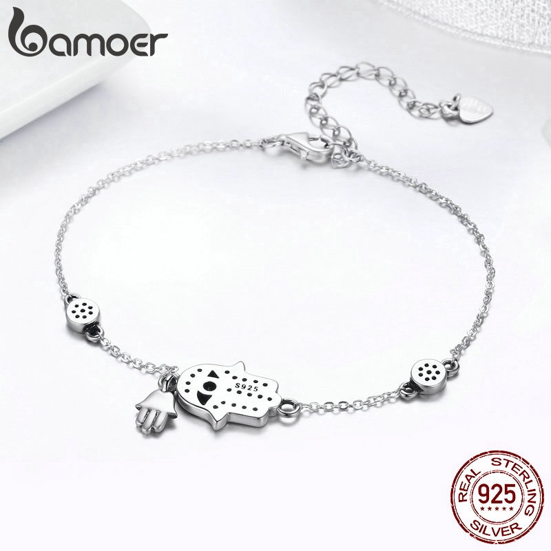 BAMOER Vòng Đeo Tay Xi Bạc 925 HìNh BàN Tay Fatima