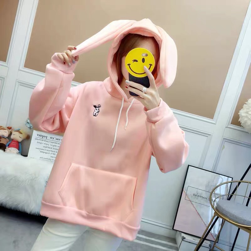 Áo Hoodie Nón Chui Trùm Đầu Nữ Nam Unisex Chất Vải Nỉ Poly Tai Thỏ Túi Bụng WAH013NO