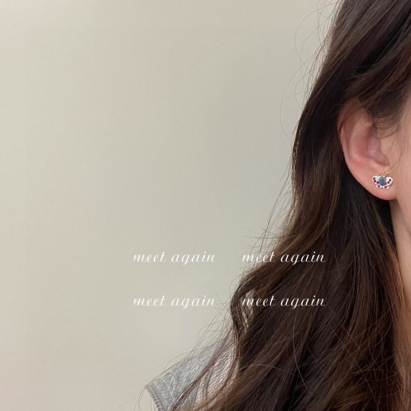 Khuyên Tai Hình Bướm Nhỏ Màu Đỏ Mini Phong Cách Nhật Bản Hàn Quốc