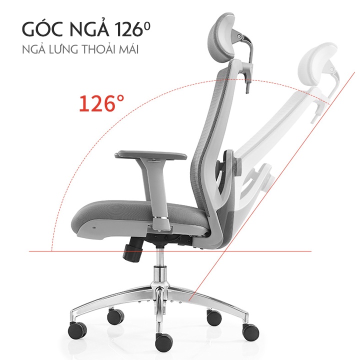 Ghế Xoay Văn Phòng Công Thái Học Ergonomic Cao Cấp Omega M085 Nệm Cao Su Có Tựa Đầu, Ghế Chơi Game Gaming