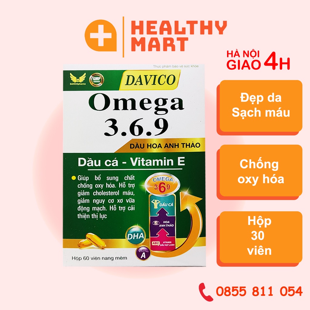 ✔️️️️Davico Omega 3.6.9 - hỗ trợ giảm cholesterol máu, giảm nguy cơ xơ vữa động mạch