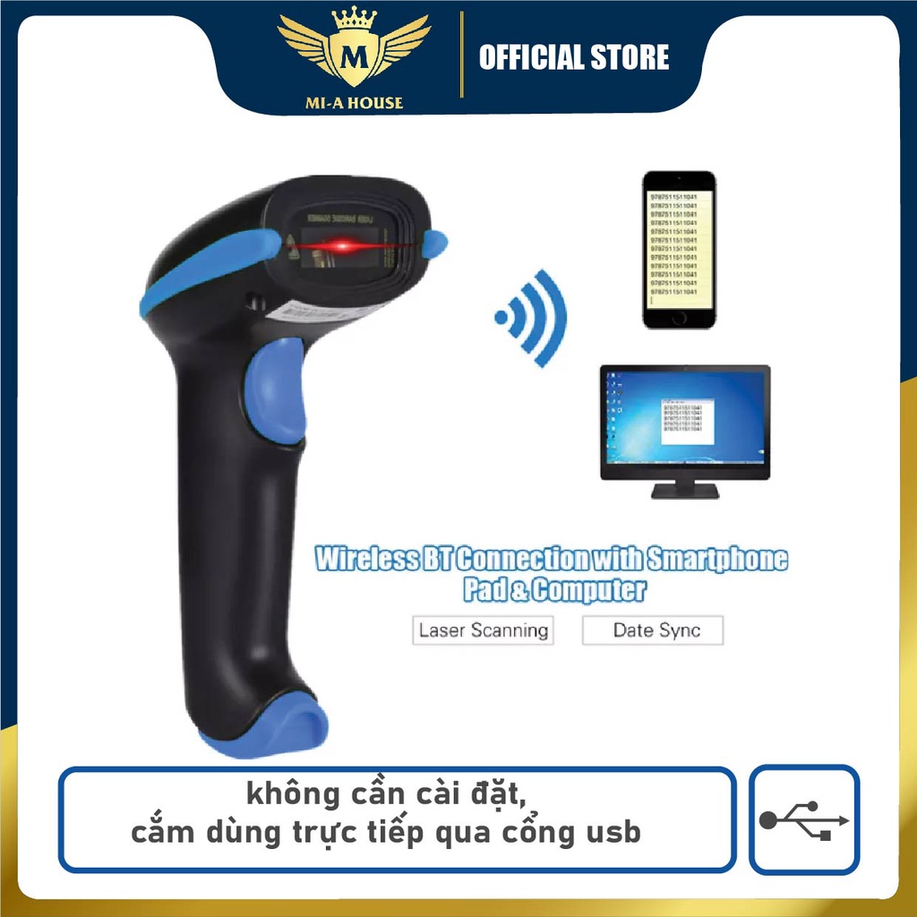 Máy quét mã vạch YHD 3100 2D kết nối Bluetooth hoặc không dây 2.4G đọc mã QRCODE và BARCODE (hàng chính hãng)