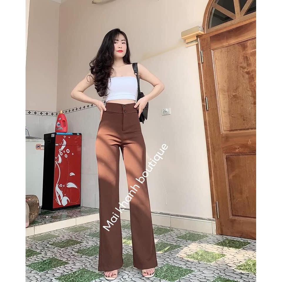 Quần ống loe cạp cao 2 khuy Quảng Châu cao cấp cho nữ dài 97-101cm