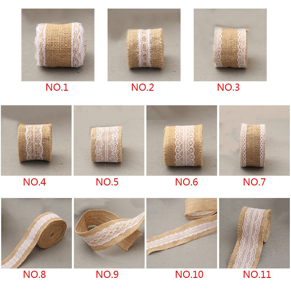 2M Natural Burlap Craft Ribbon Roll with White Lace Wedding Crafts