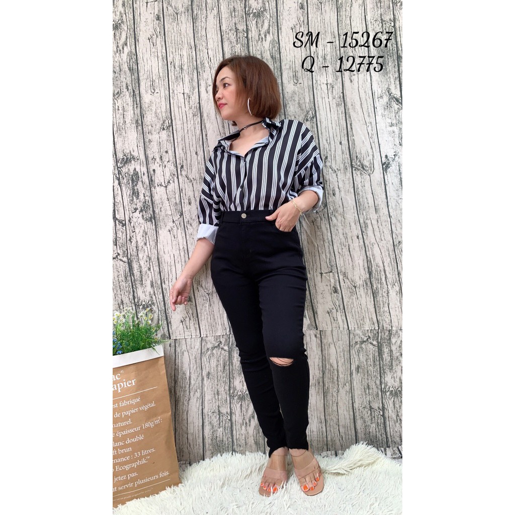 12775 - 3x,4x Quần BIG SIZE Skinny Một nút rách | BigBuy360 - bigbuy360.vn