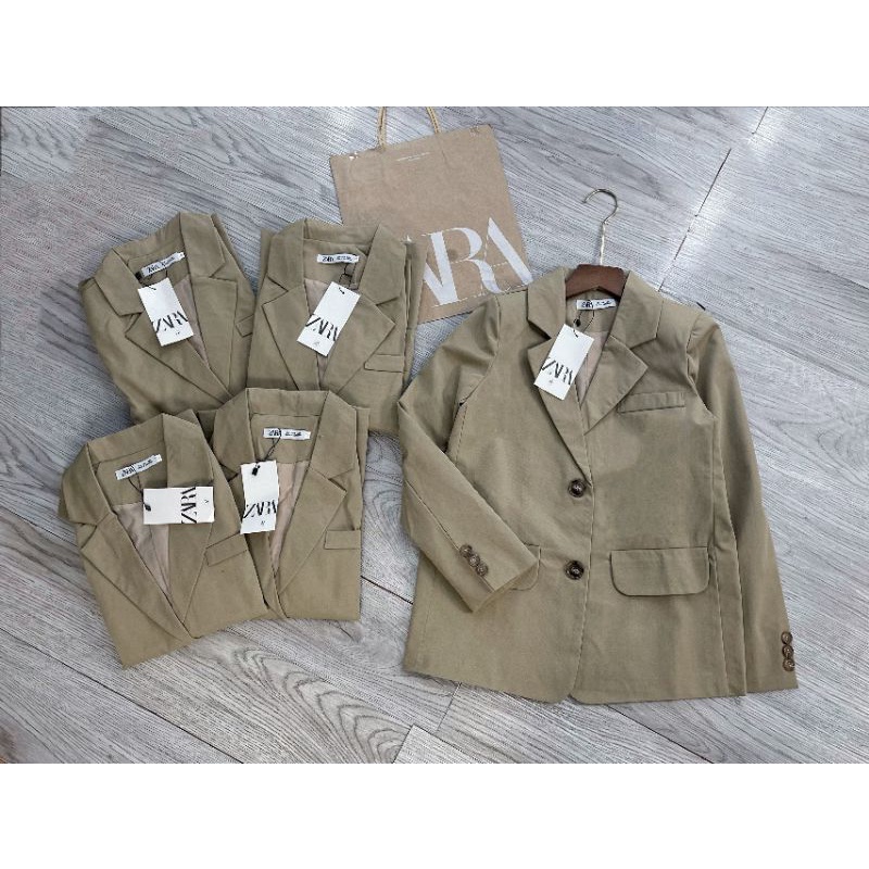 Áo khoác blazer kaki 2 lớp ZR màu nâu tây