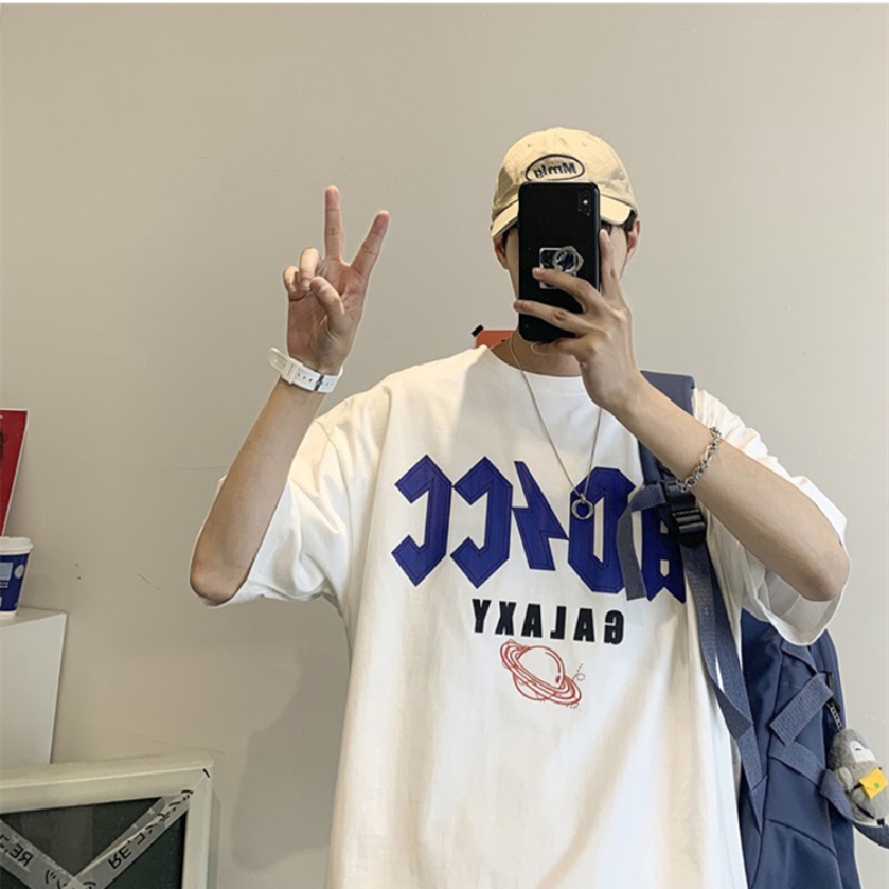 Áo thun tay ngắn dáng rộng in chữ thời trang Nhật Bản sành điệu cỡ S-8Xl cho nam