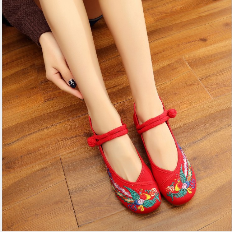 Giày vải thêu cổ trang chim phượng 3cm