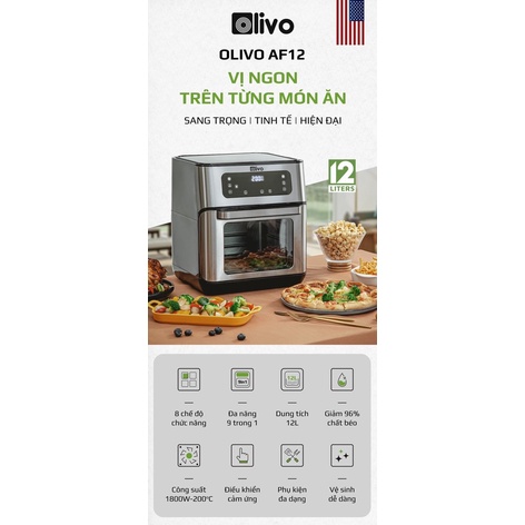Nồi Chiên Không Dầu Olivo AF12🔥Bảo hành 24 tháng🔥 Dung tích 12 lít🔥 Công suất 1800W