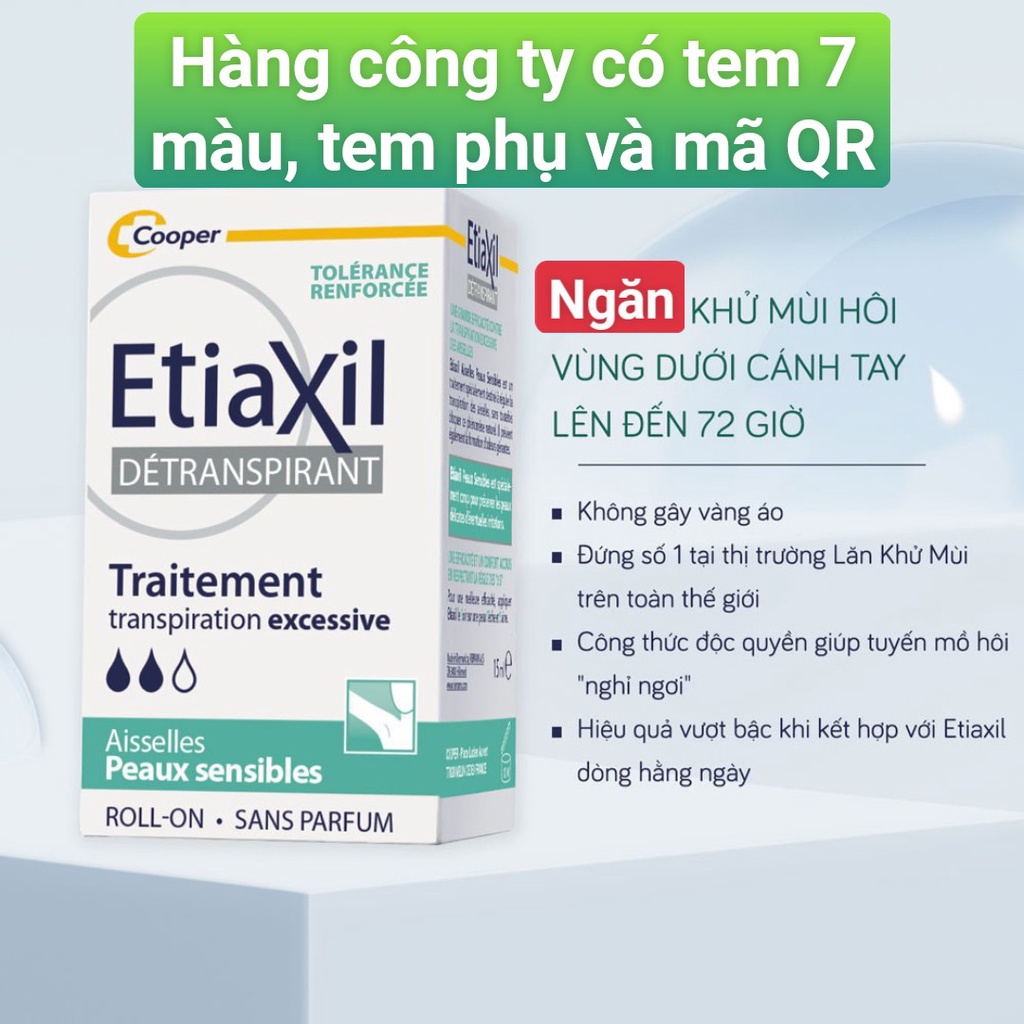 Lăn Khử Mùi ngăn Mồ Hôi etiaxil Dành Cho Da nhạy cảm 15ml chính hãng pháp ngăn hôi nách,ướt nách,ra mồ hôi nách xanh