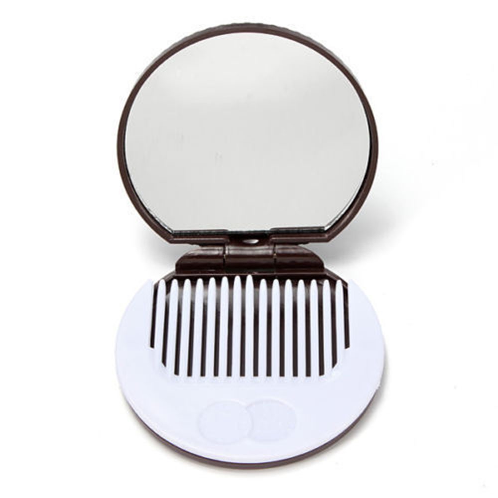 LUCKY Cute Mirror with Comb Women Chocolate Cookie Shaped Design Beauty Home Office Use Makeup Tool Dark Brown Pocket Mirror
