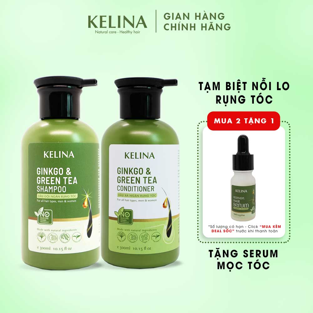 Combo Gội Xả Thảo Dược Kelina Giúp Kích Thích Mọc Tóc, Ngăn Gãy Rụng, Phục Hồi Tóc Hư Tổn Và Dưỡng Tóc Mềm Mượt 300ml