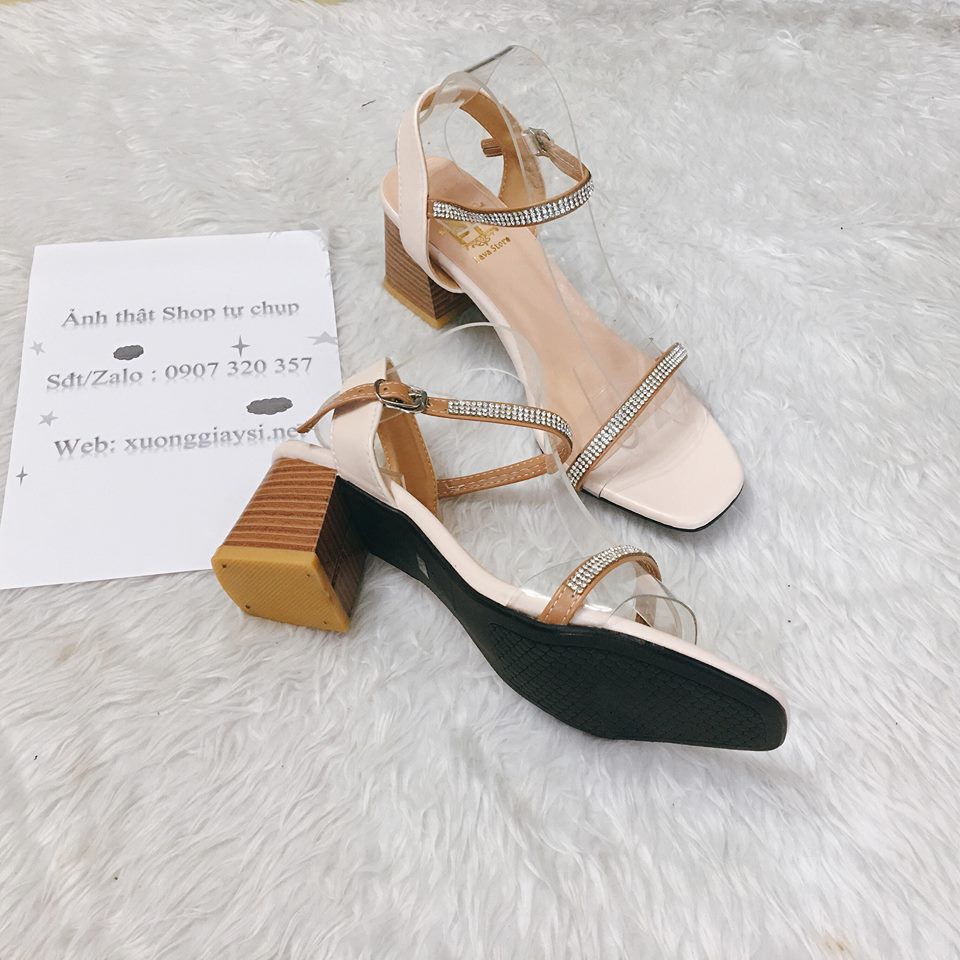 [ẢNH THẬT] Giày cao gót sandal 5cm bản trong phối xoàn