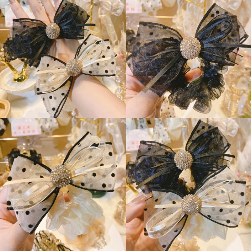 Dây Buộc Tóc Thắt Nơ Họa Tiết Chấm Bi Phong Cách Hàn Quốc Thanh Lịch Dành Cho Nữ