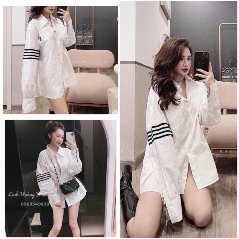 Sơ Mi Thom Sọc Tay Phối Hình Thêu Gấu Cổ Đức Tay Dài - Áo Sơ Mi Trắng Hot Trend Đi Học Đi Chơi Chất Voan Đẹp
