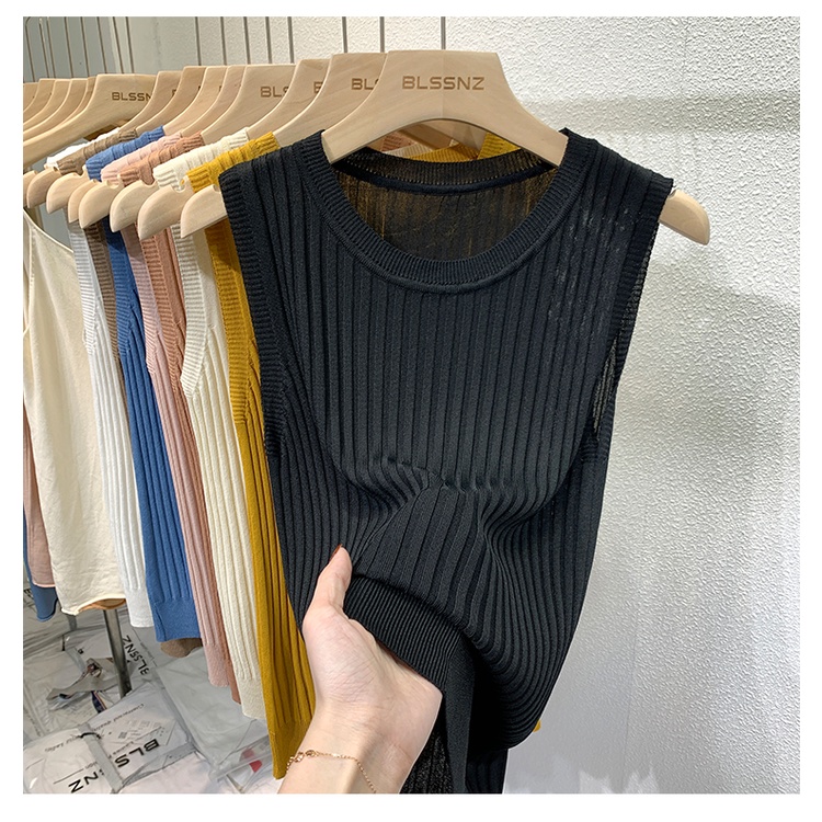 Áo XIAOZHAINV dệt kim không tay cổ tròn phong cách Hàn Quốc 6 màu tùy chọn