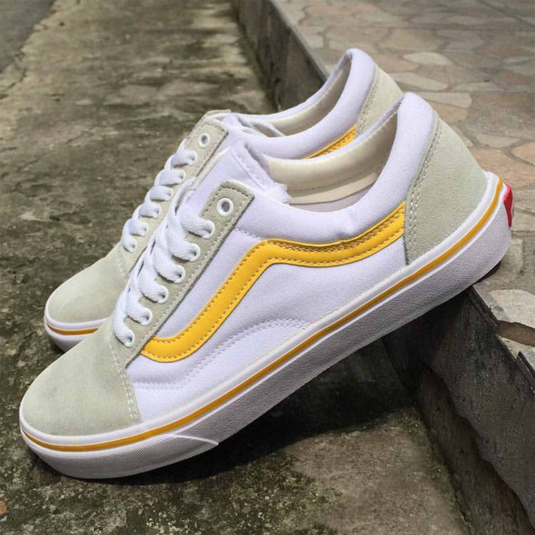 Giày thể thao Vans old skool trắng vạch vàng, mũi xám