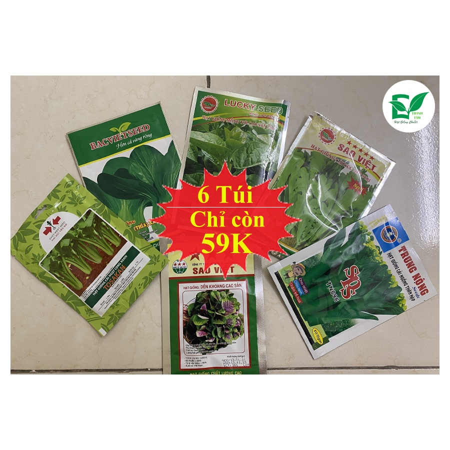 Combo 6 loại hạt giống - 55.000 (tặng kèm 20 hạt Cải Kale Khủng Long)