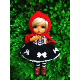 Set đầm len size búp bê bjd 1/8 - Cô bé quàng khăn đỏ