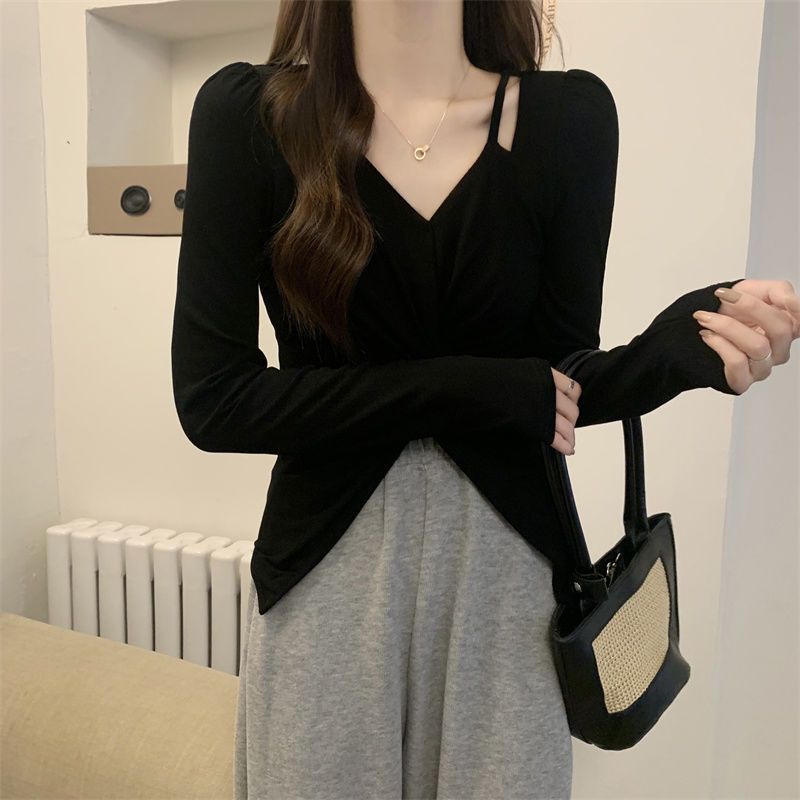 Áo kiểu COZOKC tay dài thắt nút hở vai thời trang dành cho nữ